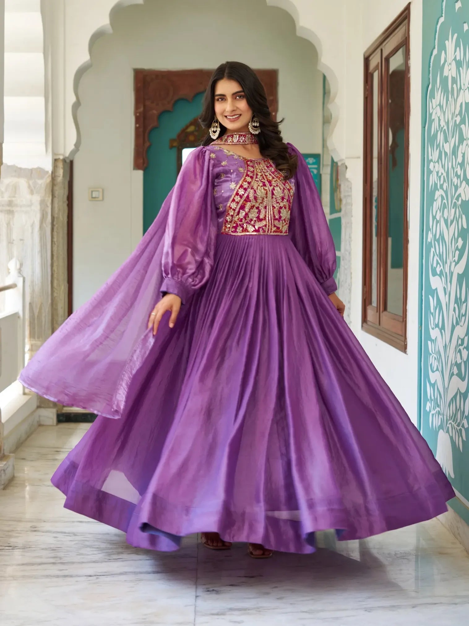 Fendy Silk Heavy Embroidered Flared Anarkali Suit – RENWICH