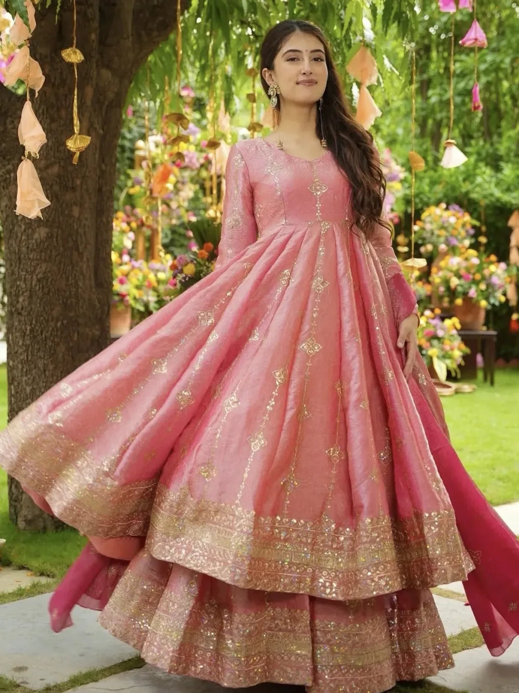 Embroidered Crunchy Silk Anarkali Set